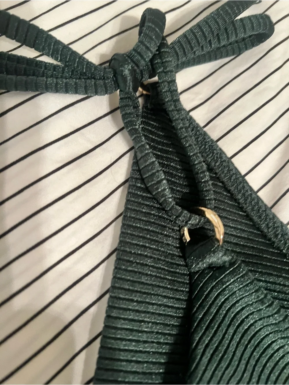 Aerie Shine Ribbed Green Tie-Side Cheeky Bikini Bottom, Size Smal